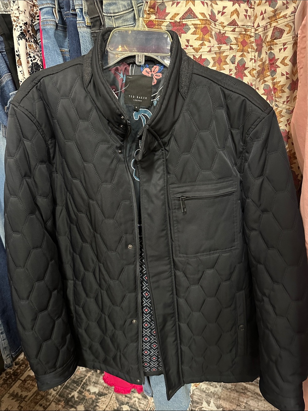 Ted Baker Dark Navy Quilted Coat Shirt Jacket Size 6